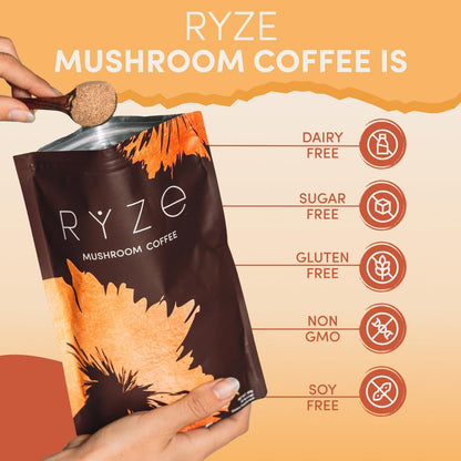 RYZE Mushroom Coffee - 6 Adaptogenic Mushrooms - 30 Servings