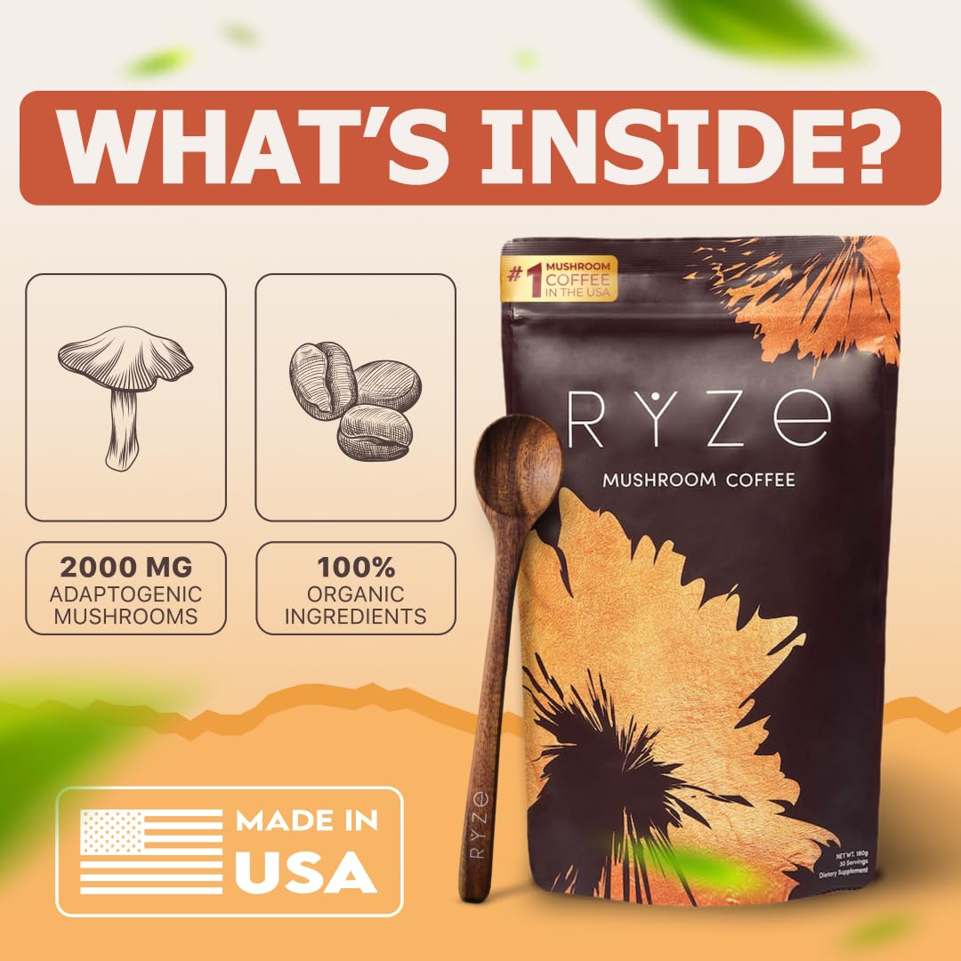 RYZE Mushroom Coffee - 6 Adaptogenic Mushrooms - 30 Servings