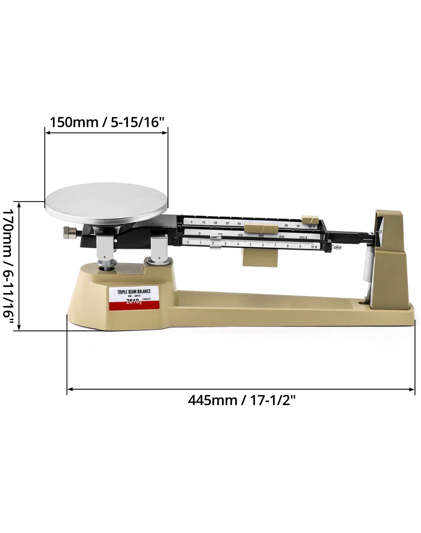 QWORK Triple Beam Balance Scale for Mycology - 2610g Capacity, 0.1g Precision