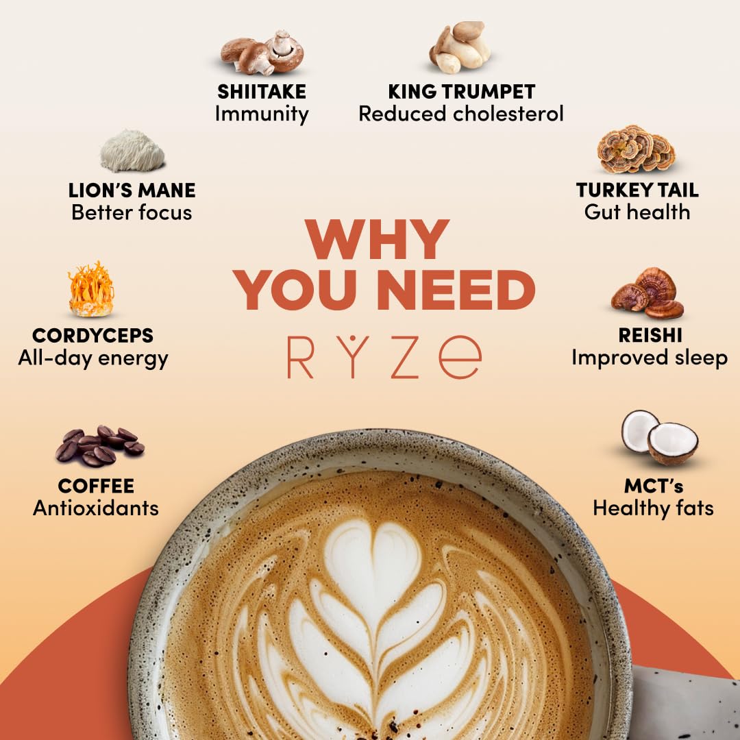 RYZE Mushroom Coffee - 6 Adaptogenic Mushrooms - 30 Servings