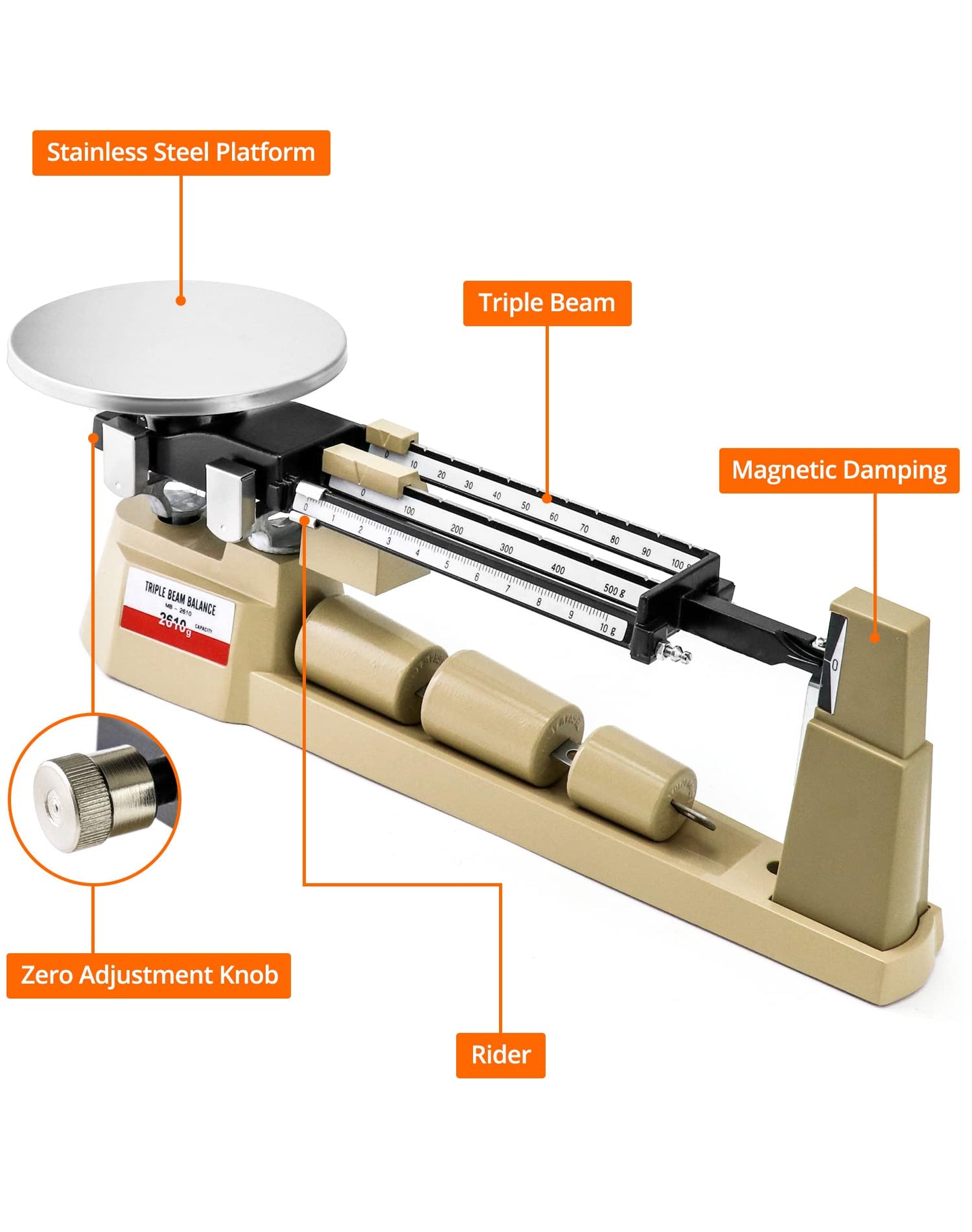 QWORK Triple Beam Balance Scale for Mycology - 2610g Capacity, 0.1g Precision