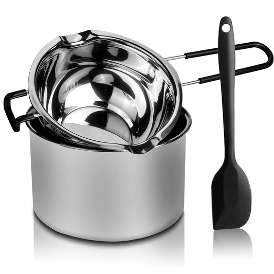 Double Boiler Pot for Melting Mushroom-Infused Chocolate with Silicone Spatula