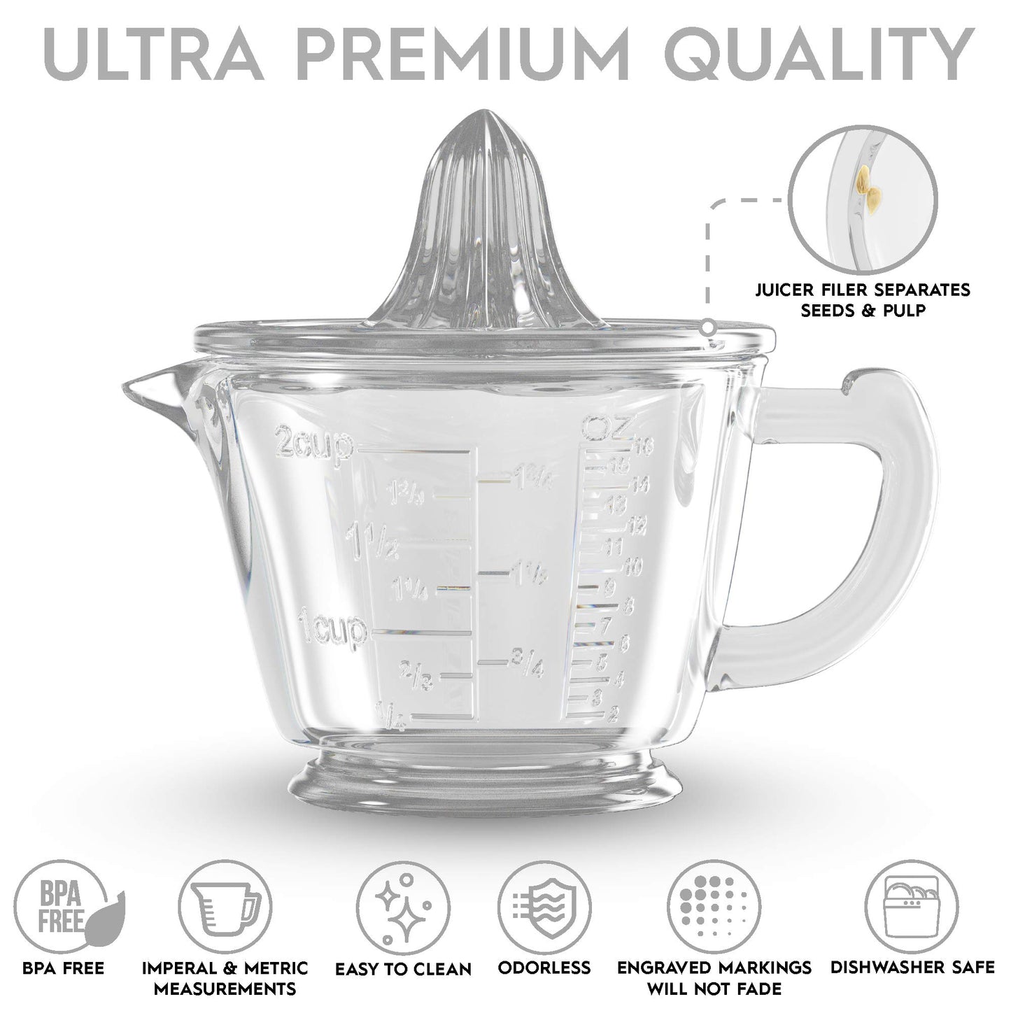 Lemon Tek Glass Measuring Cup with Built-In Juicer