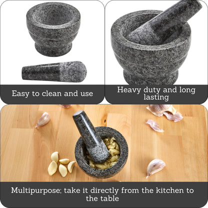 Compact Granite Mortar and Pestle - 3.75” - Polished Finish for Mushroom Powder Preparation